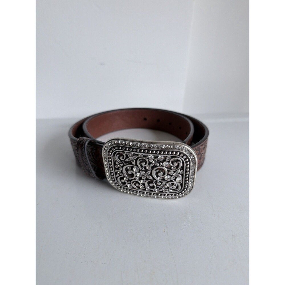 Ariat S Genuine Leather Embossed Western Belt W Filigree Buckle & Rhinestones-M